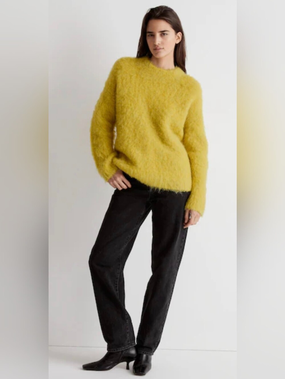 Madewell Brushed Otis Yellow Alpaca Wool Fuzzy Shaggy Pullover Sweater XXS